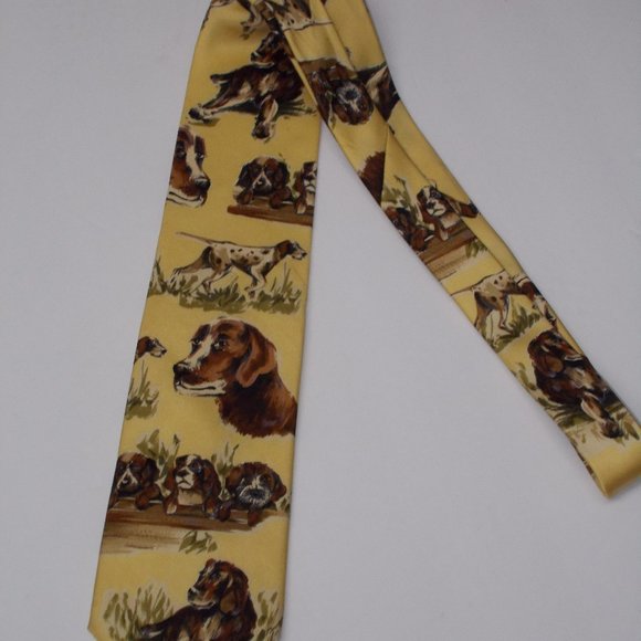 Lands'End Tie Other - EUC, Pointer Hunting Dog Tie by Land' End From Puppy to Grown 100% Silk
